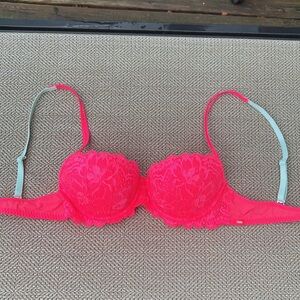 Pink Victoria Secret lace bra. Vibrant Hot pink color. Size 34B preowned.